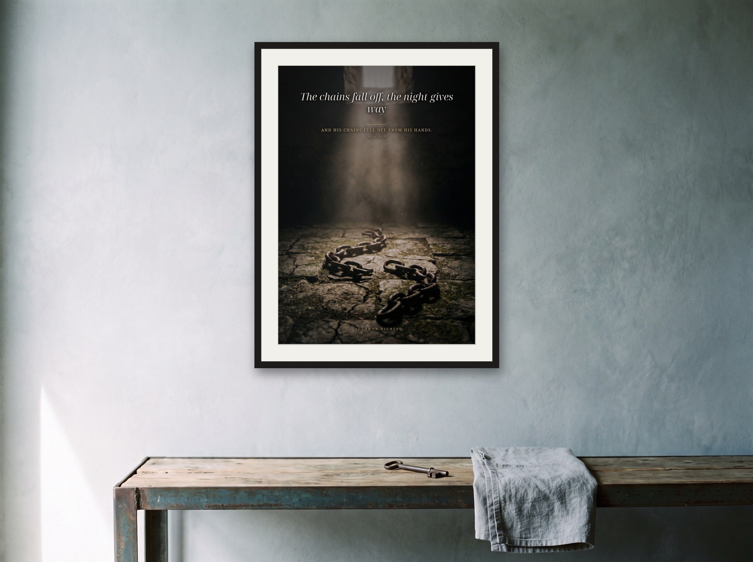 The Chains Fall Off print framed on a wall